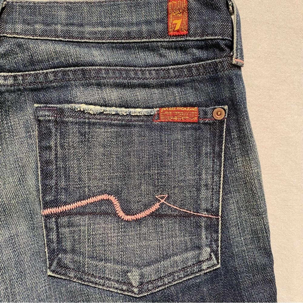 7 For All Mankind Women’s Bootcut Pink Stitch Blue Jeans, Size 27 - Picture 4 of 12